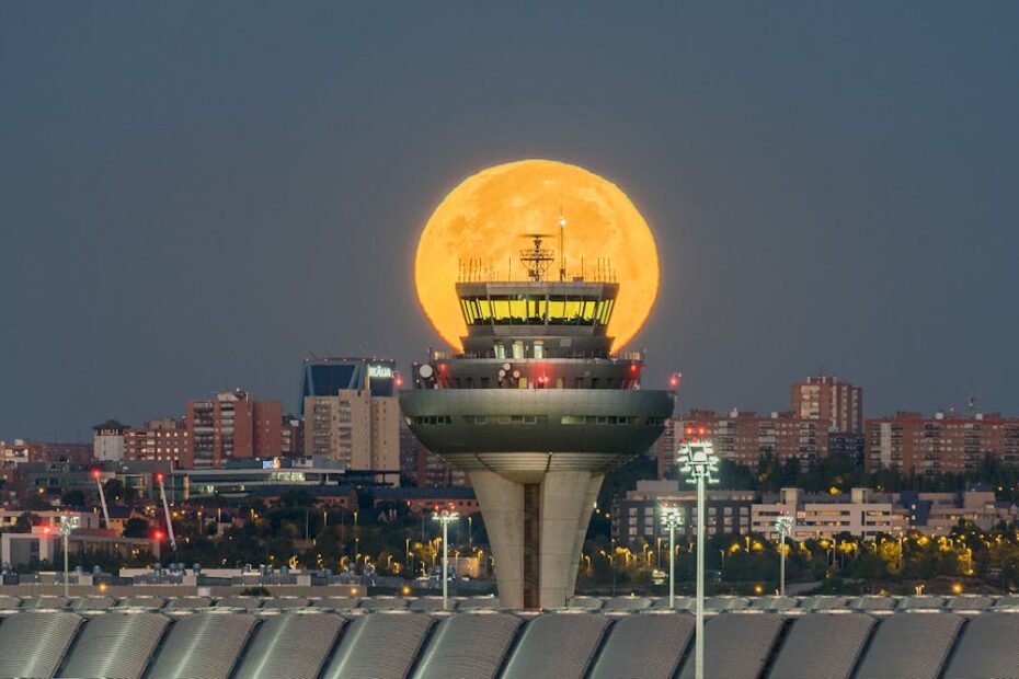 Air traffic control tower at the airport